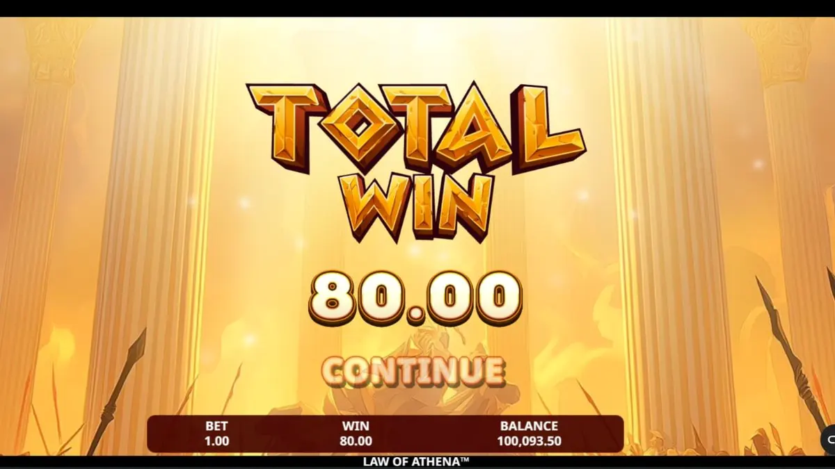 Interface do jogo Law of Athena com símbolos mitológicos gregos